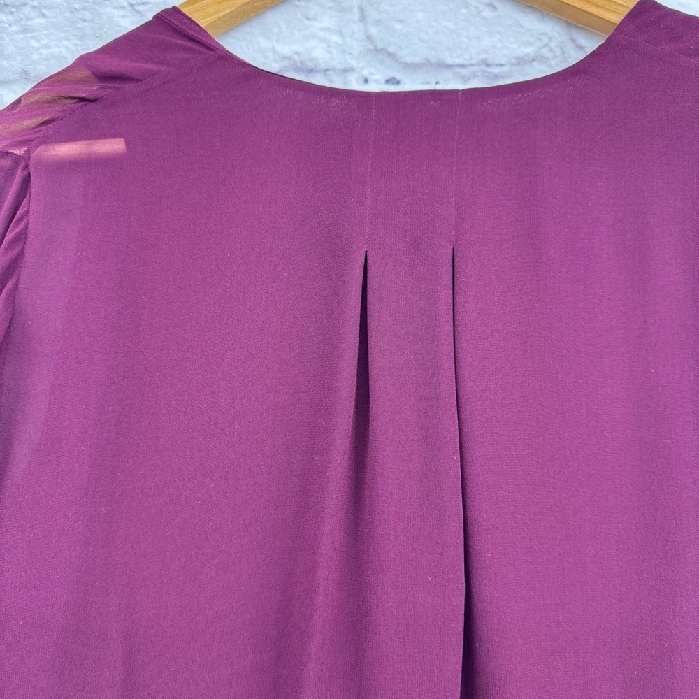 Vince Silk Blend Sheer Long Sleeve Burgundy Shift Dress Tunic Size 4 - Picture 8 of 16